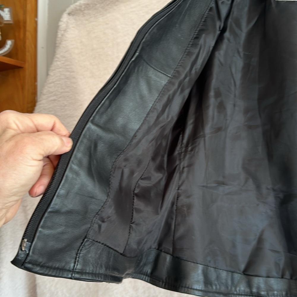 Racy Lady sleeveless black leather vest.Size Med. emblem on back. - Picture 3 of 4
